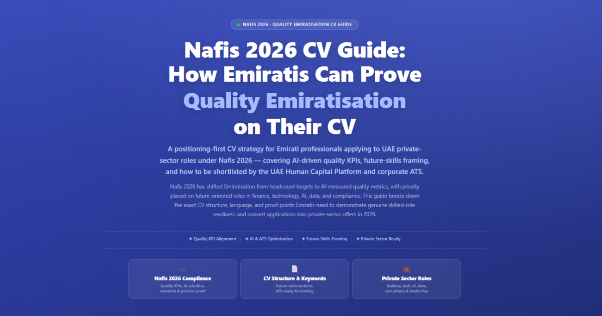 Nafis 2026 CV Guide for Emiratis — Quality Emiratisation framework for UAE private-sector roles 