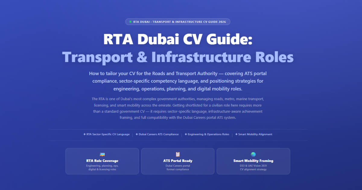 The exact CV format, Dubai Careers ATS rules, and transport-sector language guide for RTA Dubai role