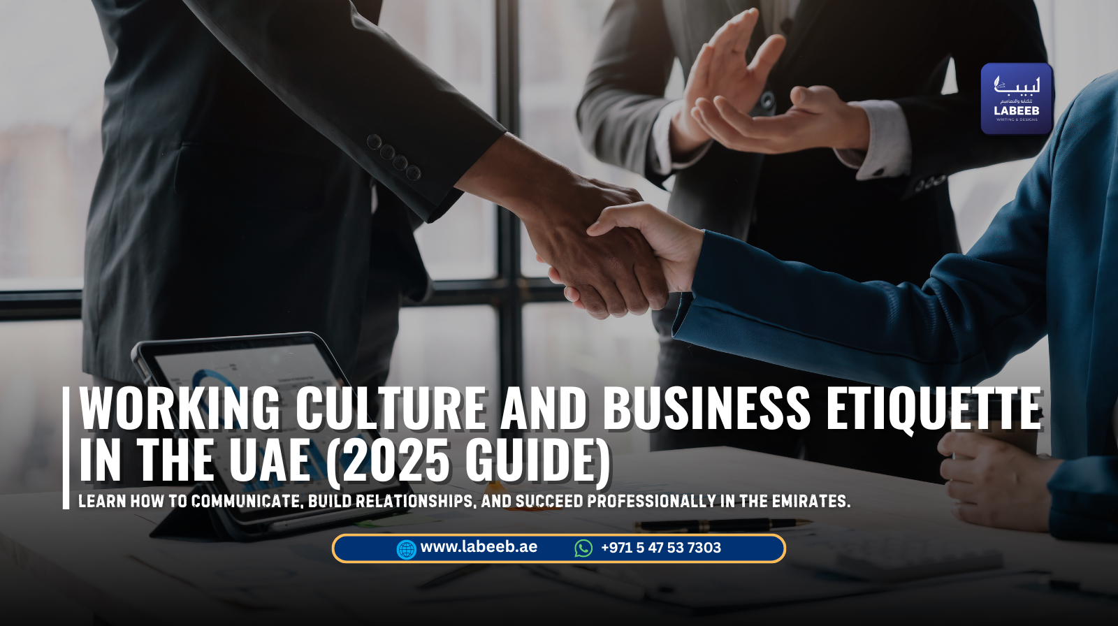 Professionals shaking hands at a business meeting in Dubai