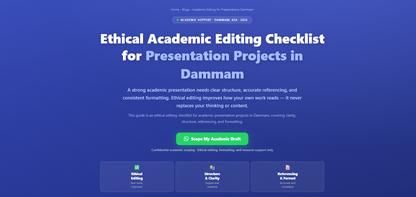 Ethical academic editing checklist for presentation projects in Dammam, Saudi Arabia by Labeeb.ae