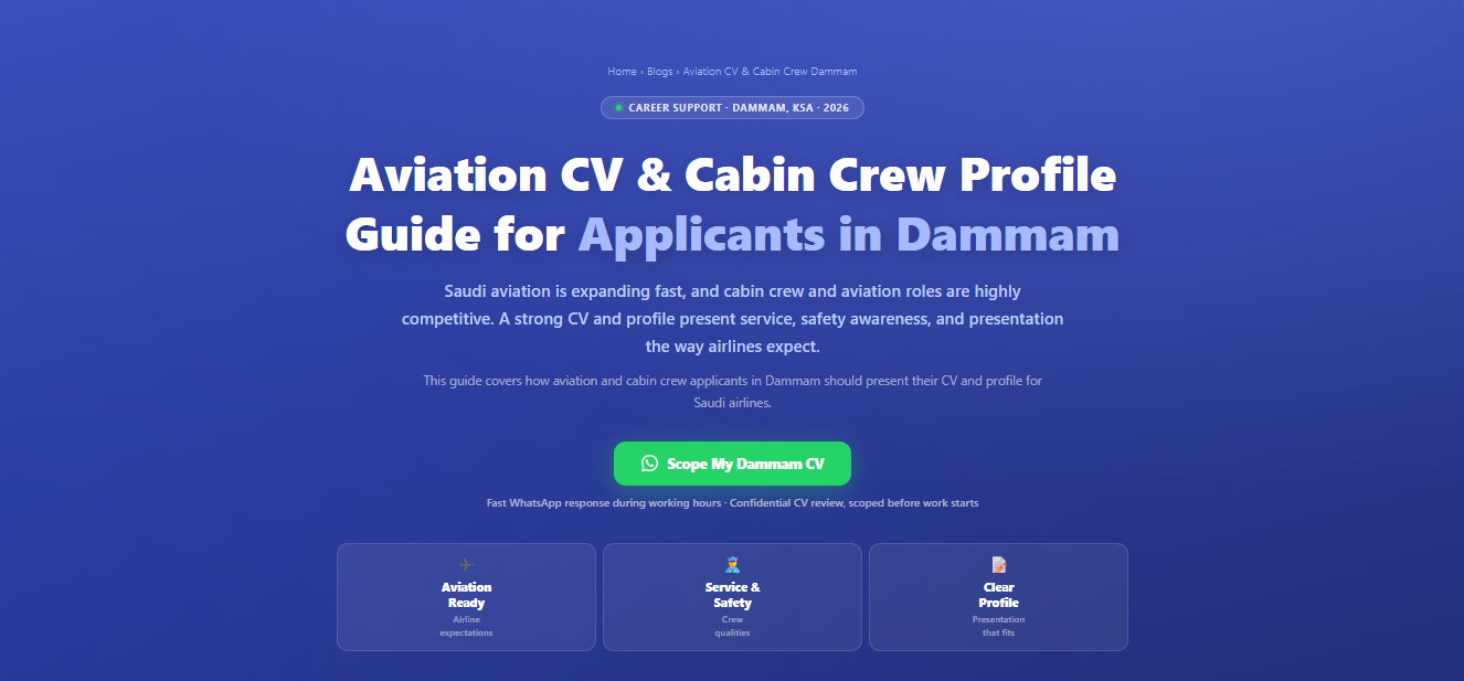 Aviation CV and cabin crew profile guide for applicants in Dammam, Saudi Arabia by Labeeb.ae
