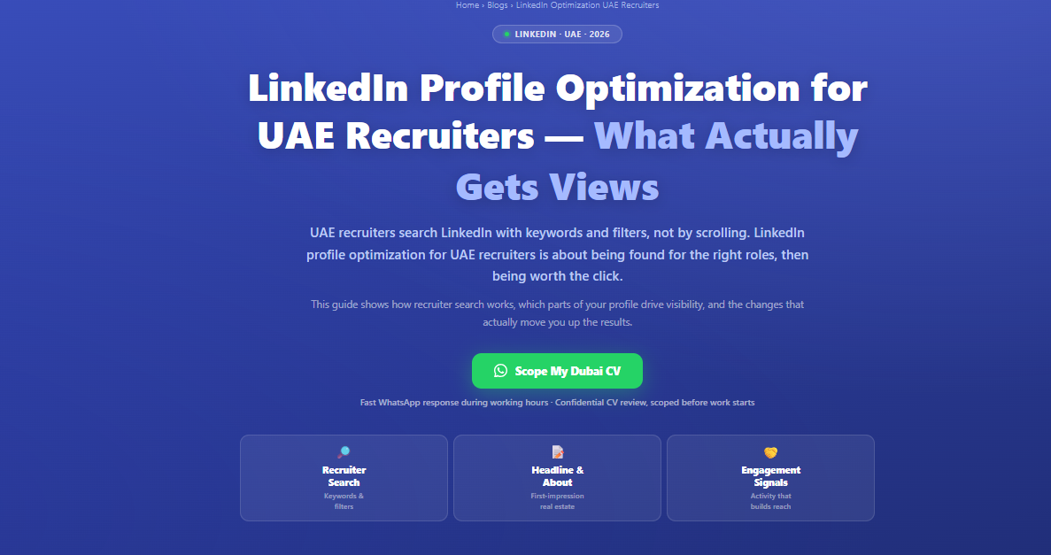 LinkedIn Profile Optimization for UAE Recruiters visual guide by Labeeb.ae for UAE and GCC readers s