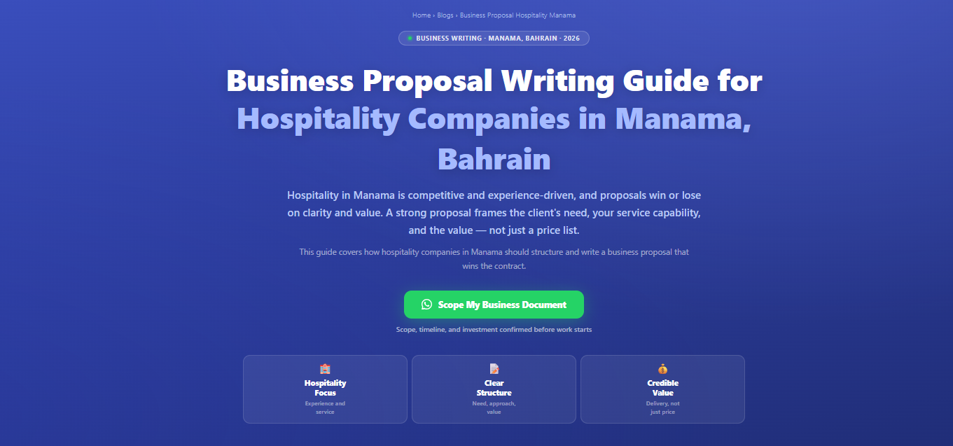 Business proposal writing guide for hospitality companies in Manama, Bahrain by Labeeb.ae