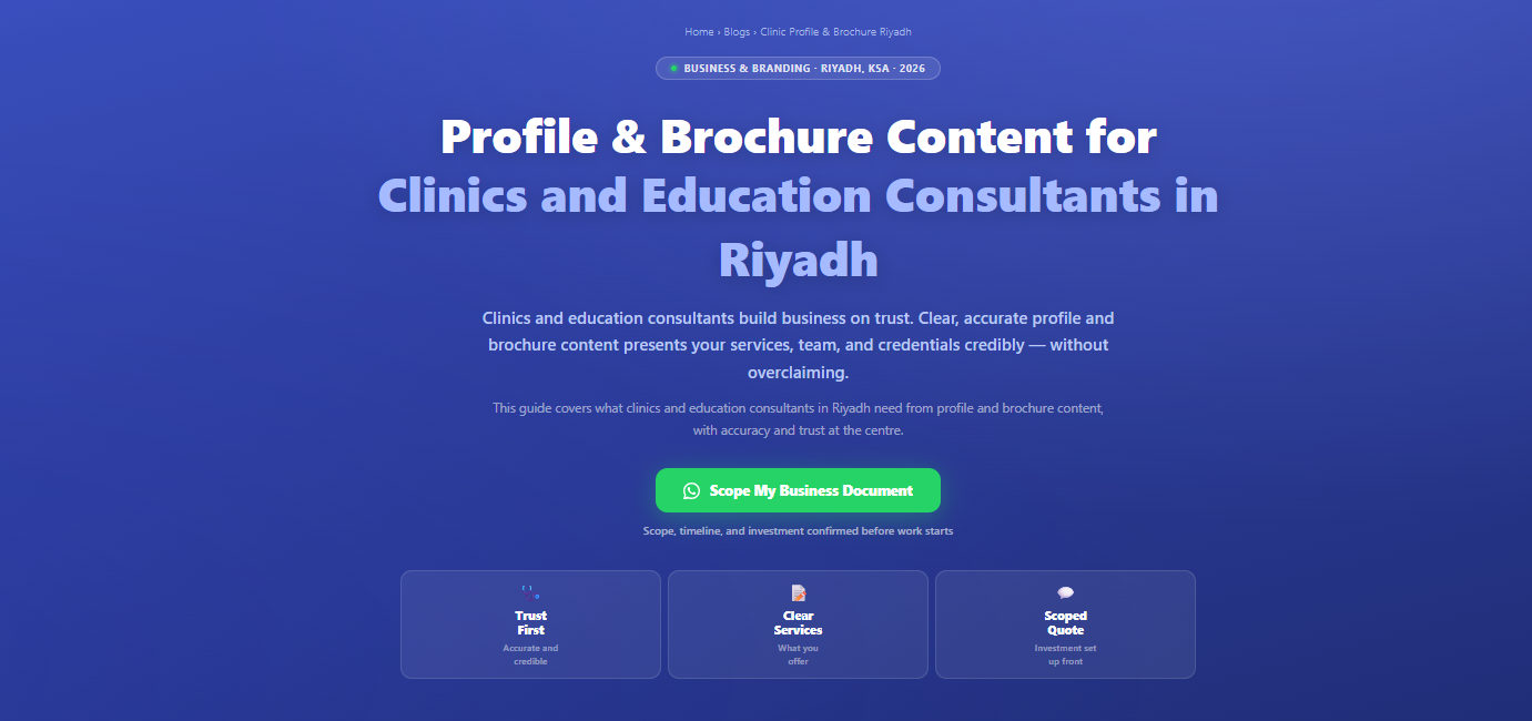 Profile and brochure content for education clinics and consultants in Riyadh, Saudi Arabia by Labeeb