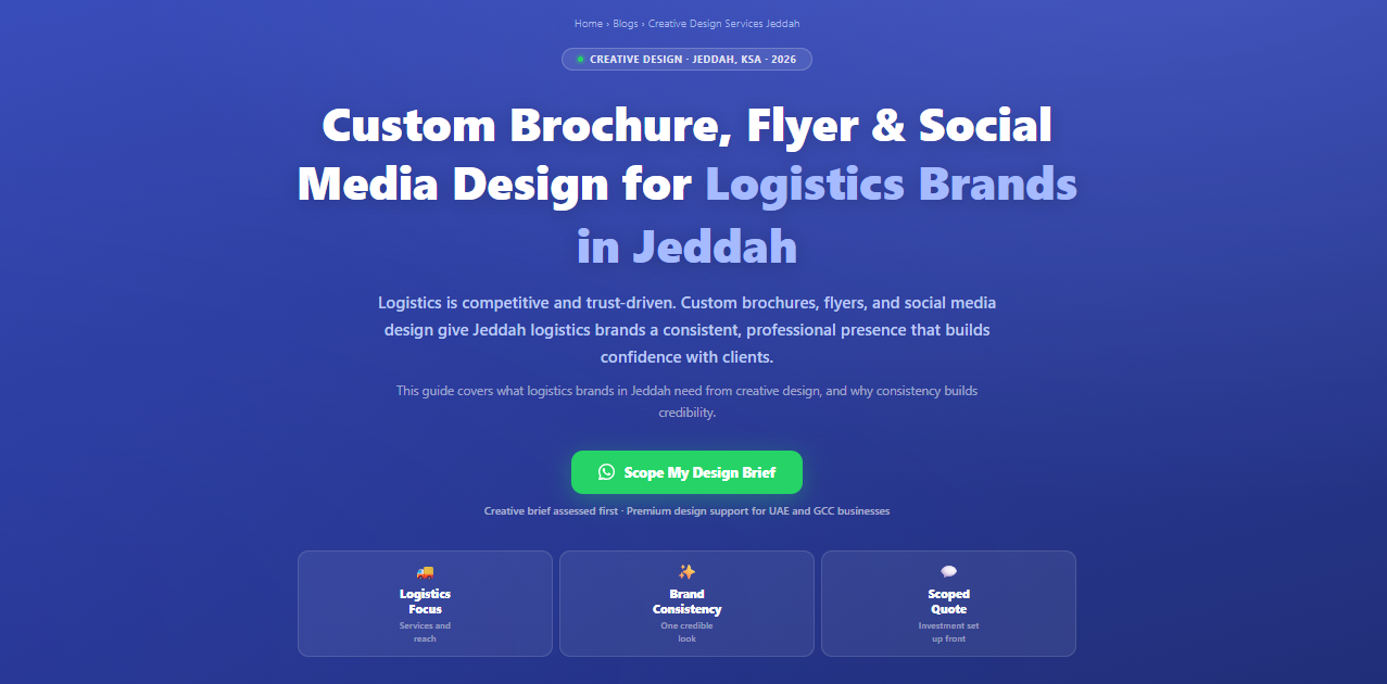 Custom brochure, flyer, and social media design for logistics brands in Jeddah by Labeeb.ae