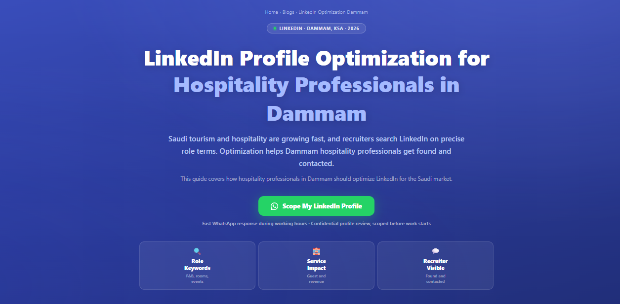 LinkedIn profile optimization for hospitality professionals in Dammam, Saudi Arabia by Labeeb.ae