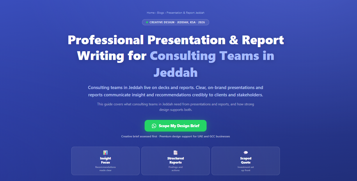 Professional presentation and report writing for consulting teams in Jeddah, by Labeeb.ae