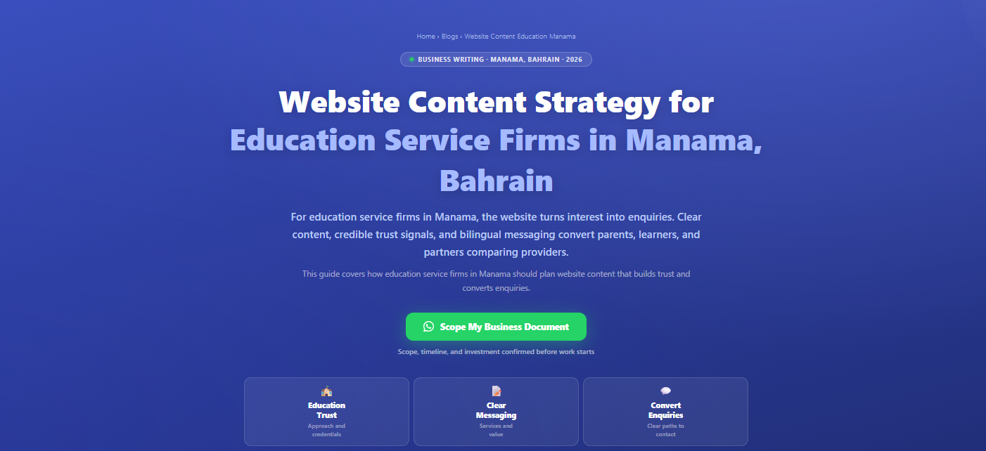 Website content strategy for education service firms in Manama, Bahrain by Labeeb.ae