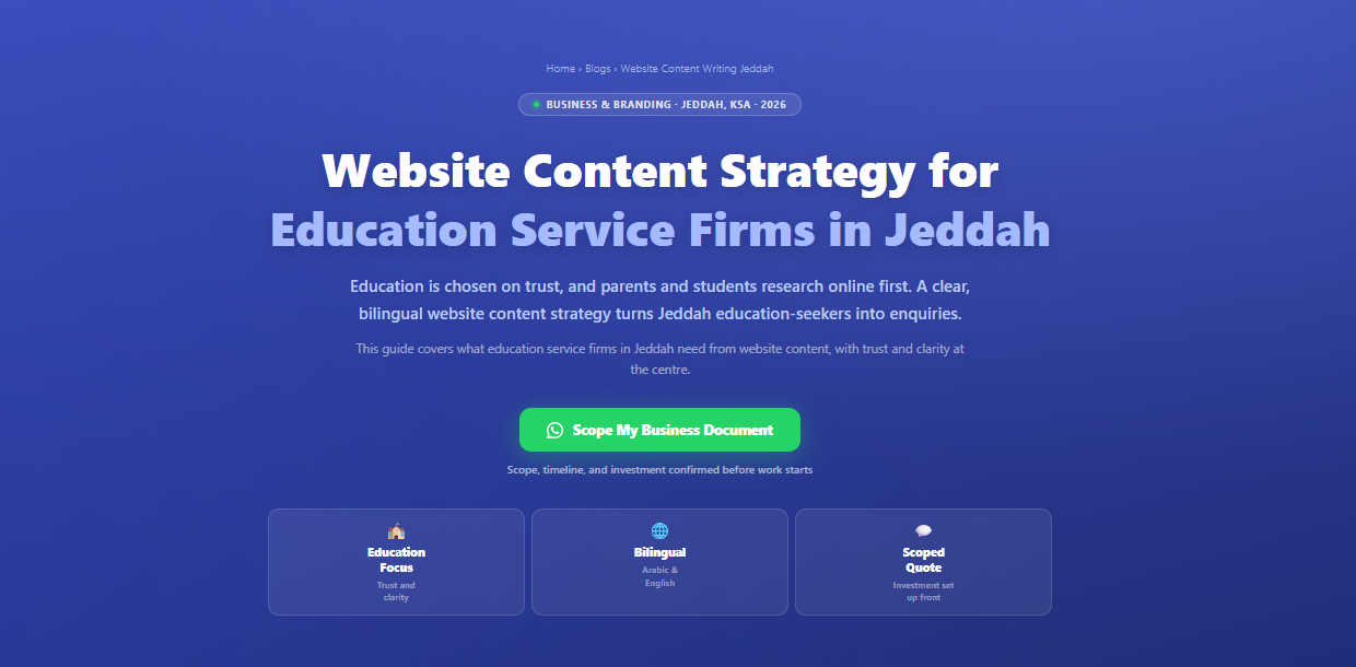 Website content strategy for education service firms in Jeddah, Saudi Arabia by Labeeb.ae