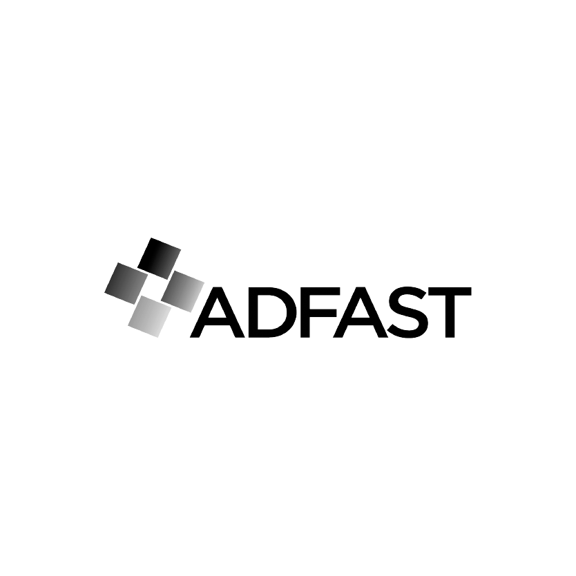 Un logo noir et blanc pour adfast sur fond blanc.