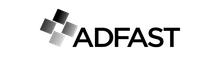Un logo noir et blanc pour Adfast avec un motif à carreaux