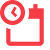 Une icône d’horloge rouge sur fond blanc.