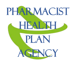 Logo for Pharmacist Health Plan Agency, with text overlaid on a green mortar and pestle shape.