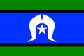 Flag of the Torres Strait Islanders; green and black stripes above and below a blue stripe containing a white symbol with a star.