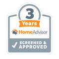 A sticker that says 3 years home advisor screened and approved
