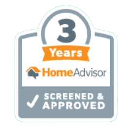 A sticker that says 3 years home advisor screened and approved
