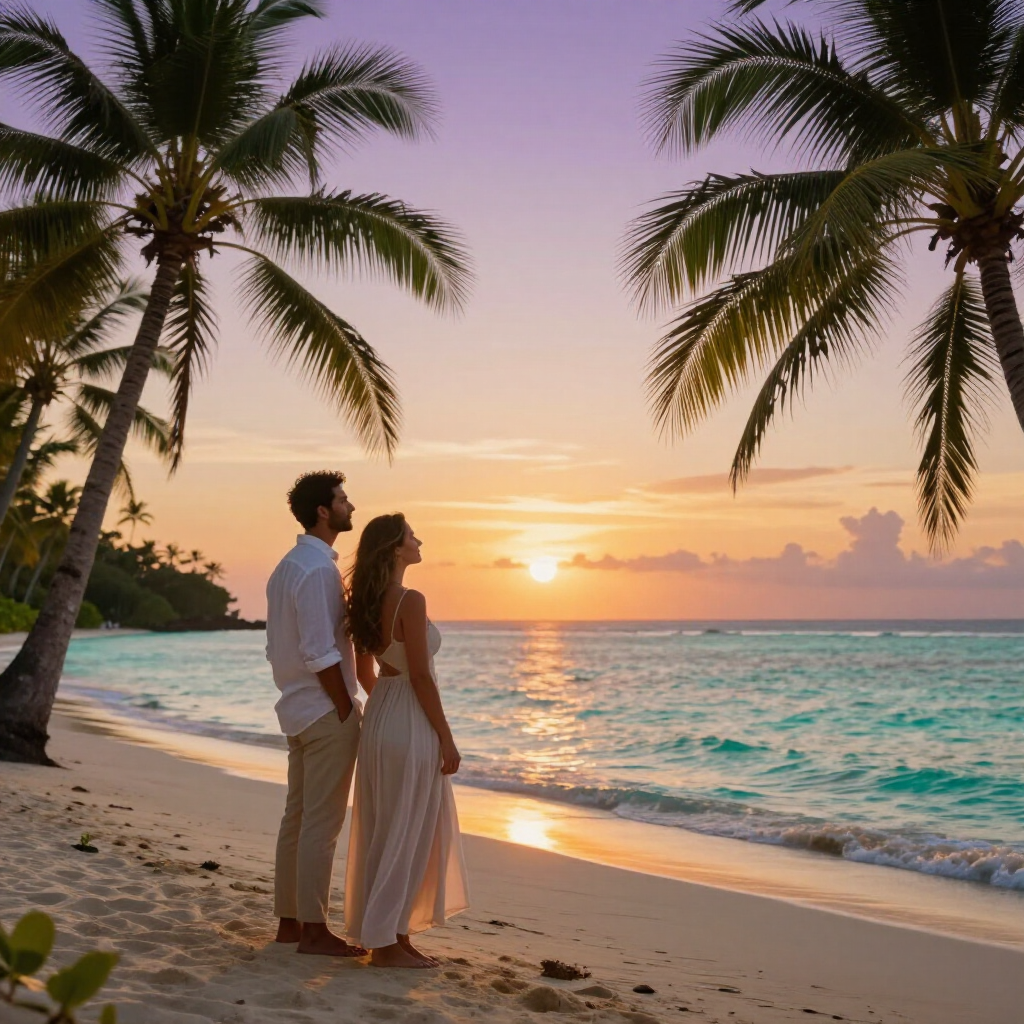 Romantic couple at a sunset destination