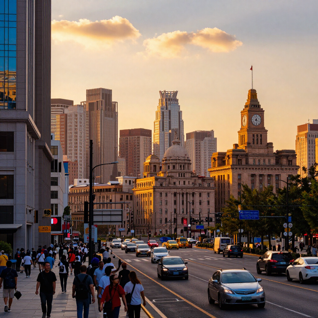Vibrant city skyline travel scene