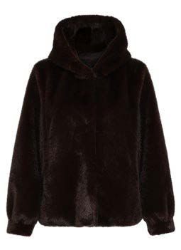 Dunkelbraune Kapuzenjacke aus Kunstpelz.