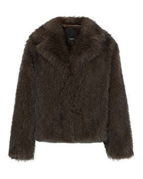 Braune Kunstpelzjacke mit Reverskragen.