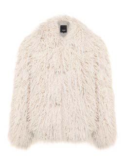Jacke aus cremefarbenem Kunstpelz.