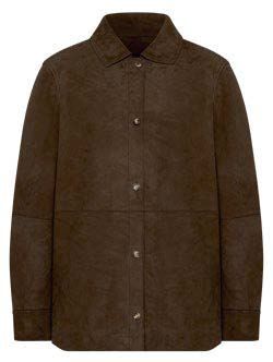 Braunes Wildlederhemd mit Knopfleiste und langen Ärmeln.