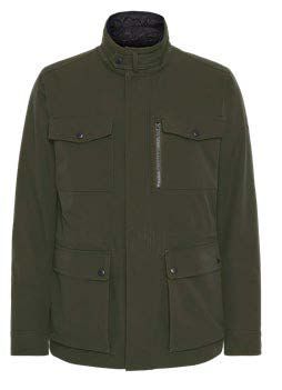 Grüne Herrenjacke mit Stehkragen, zwei Brusttaschen und zwei unteren Taschen.