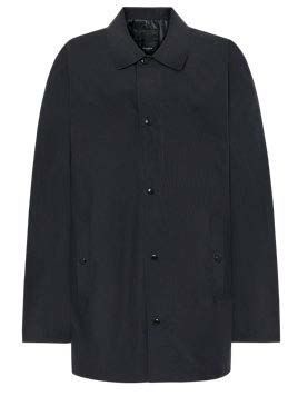 Marineblauer, geknöpfter Mantel mit Kragen.