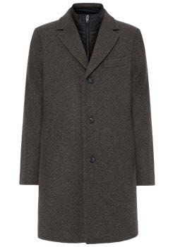 Brauner Herrenmantel mit dunkelgrauem, gestepptem Innenfutter.