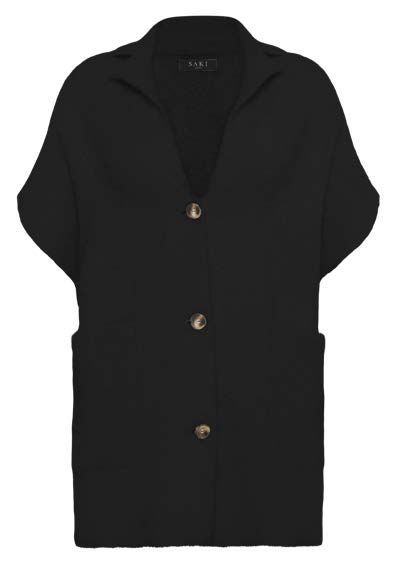 Schwarzes, kurzärmeliges Hemd mit Kragen, Knopfleiste und aufgesetzten Taschen.