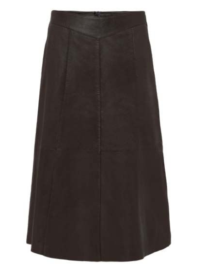Brauner Leder-Midirock.