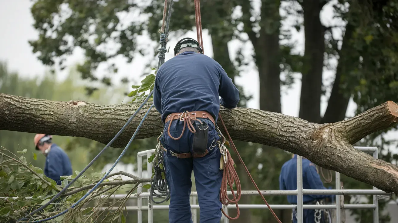 A man is standing on top of a tree branch.