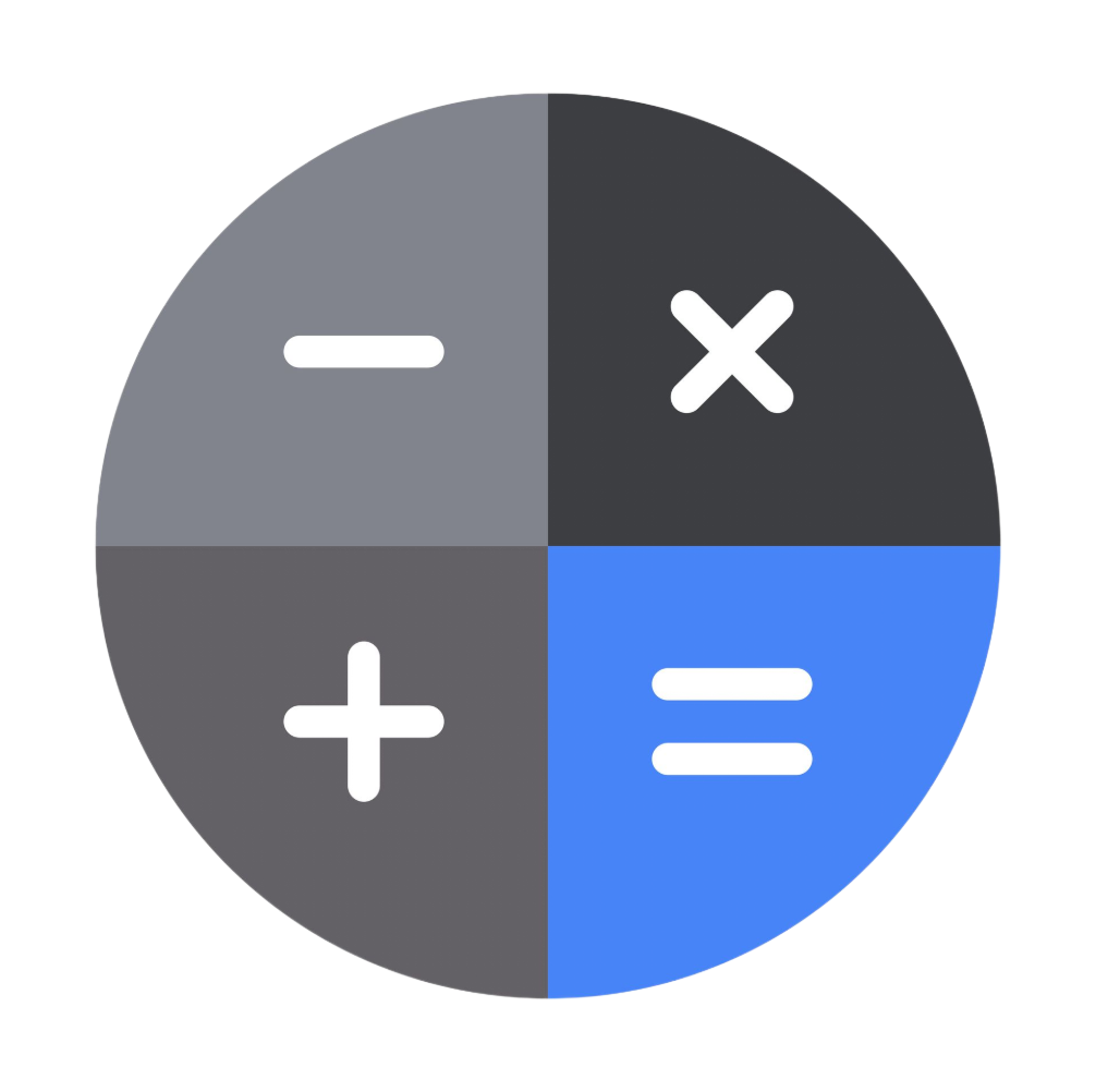 Calculator app icon with plus, minus, multiply, and equals symbols in a circle.