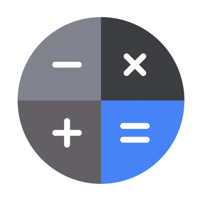 Calculator app icon with plus, minus, multiply, and equals symbols in a circle.
