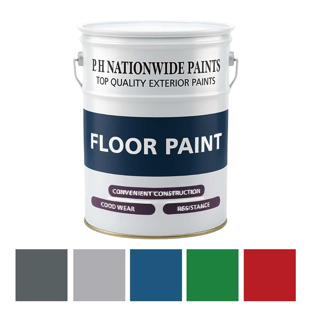 Paint can of floor paint with color swatches.