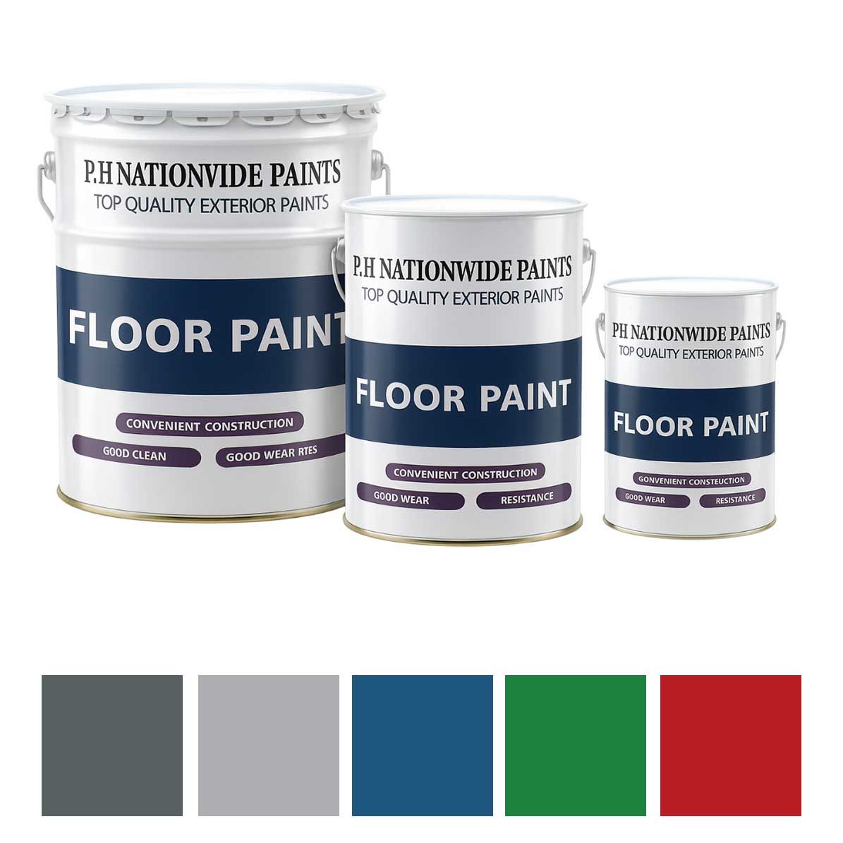 Three cans of floor paint, labeled