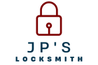 The logo for jp 's locksmith shows a padlock with a key in it.