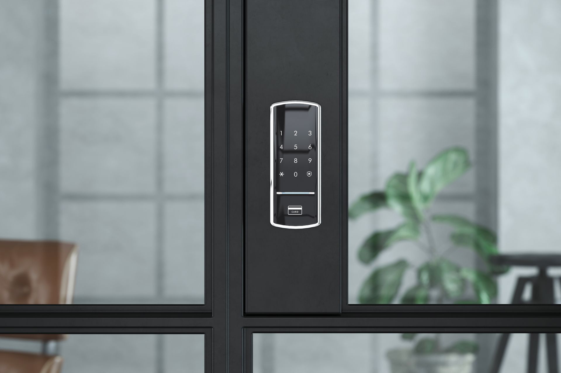 A close up of a door with a remote control on it.
