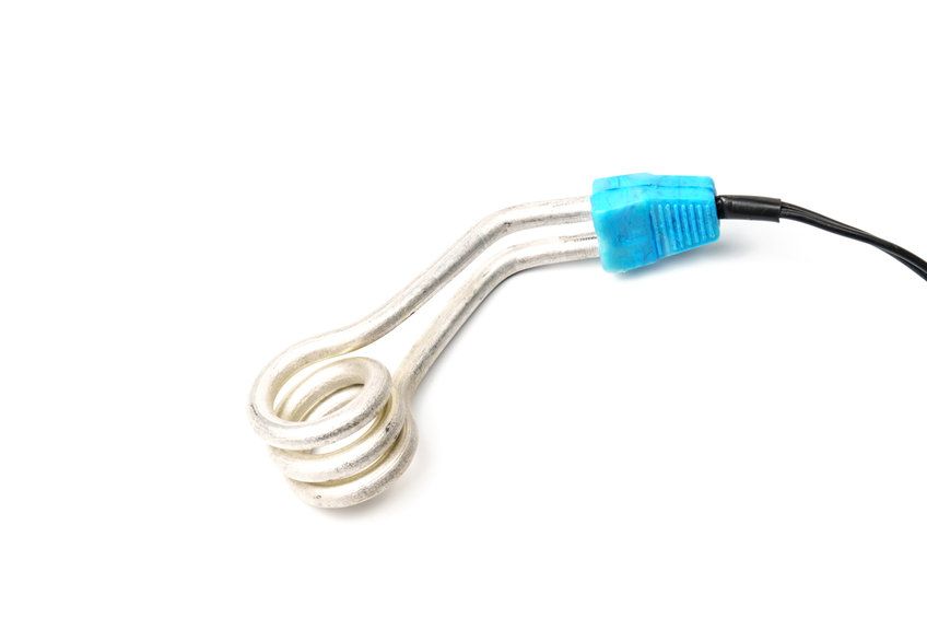A close up of a water heater on a white background.
