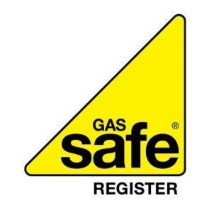 A yellow sign that says gas safe register on it