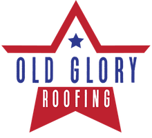 A red white and blue logo for old glory roofing