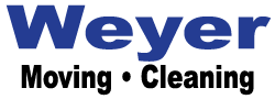 The logo for weyer moving and cleaning is blue and black on a white background.