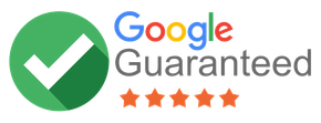 A google guaranteed logo with a check mark and five stars.