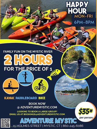 A flyer for a family fun on the mystic river.