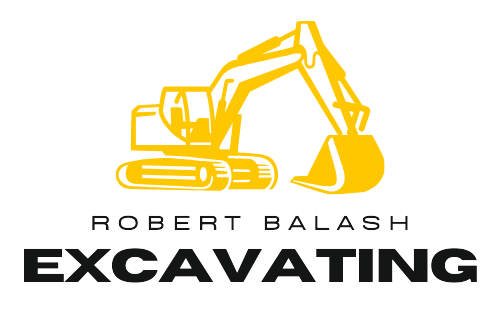 Yellow excavator illustration over the text "Robert Balash Excavating."