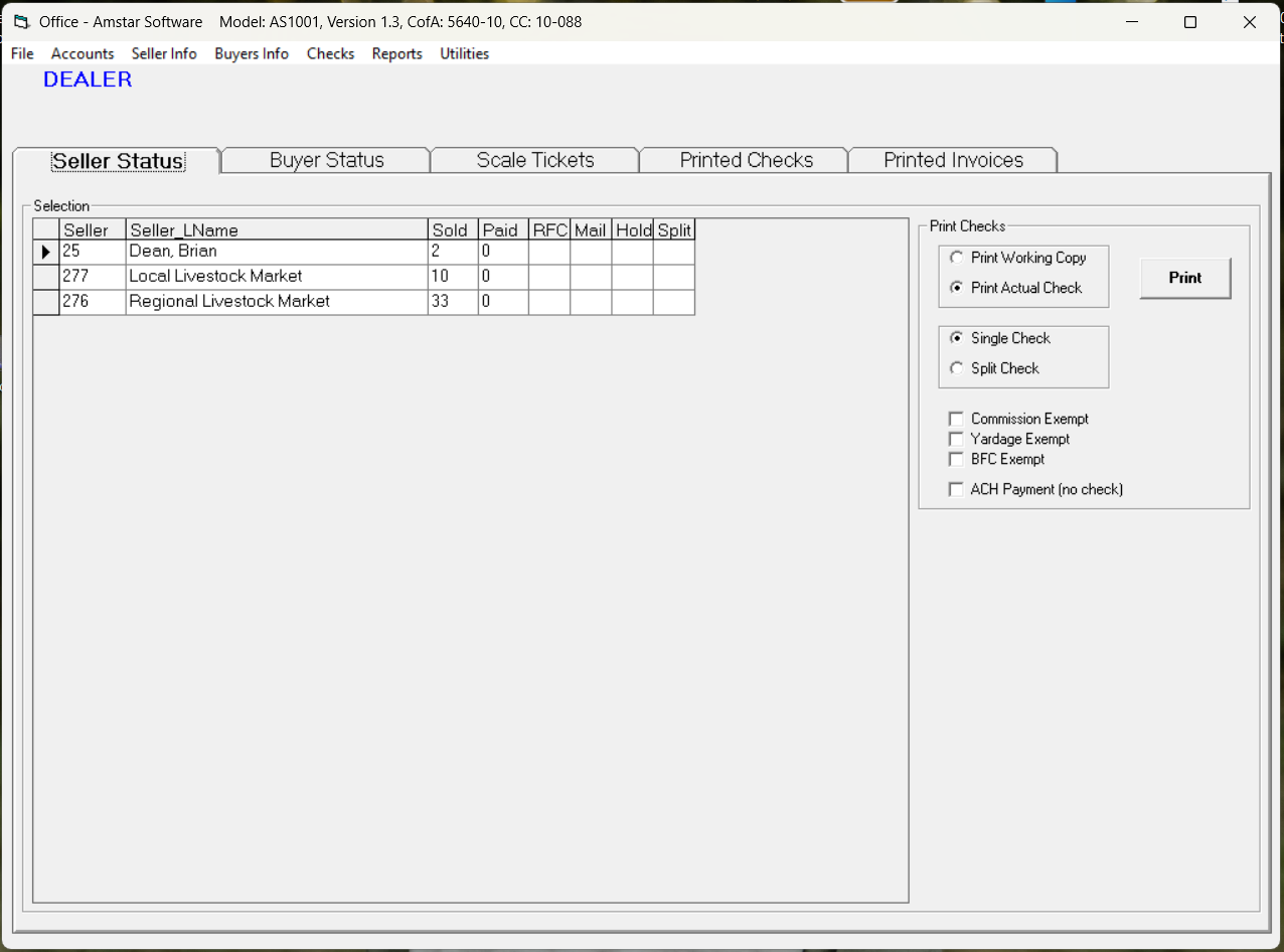 Screenshot of a software interface with a table showing item status, including item name, count, and checkboxes.