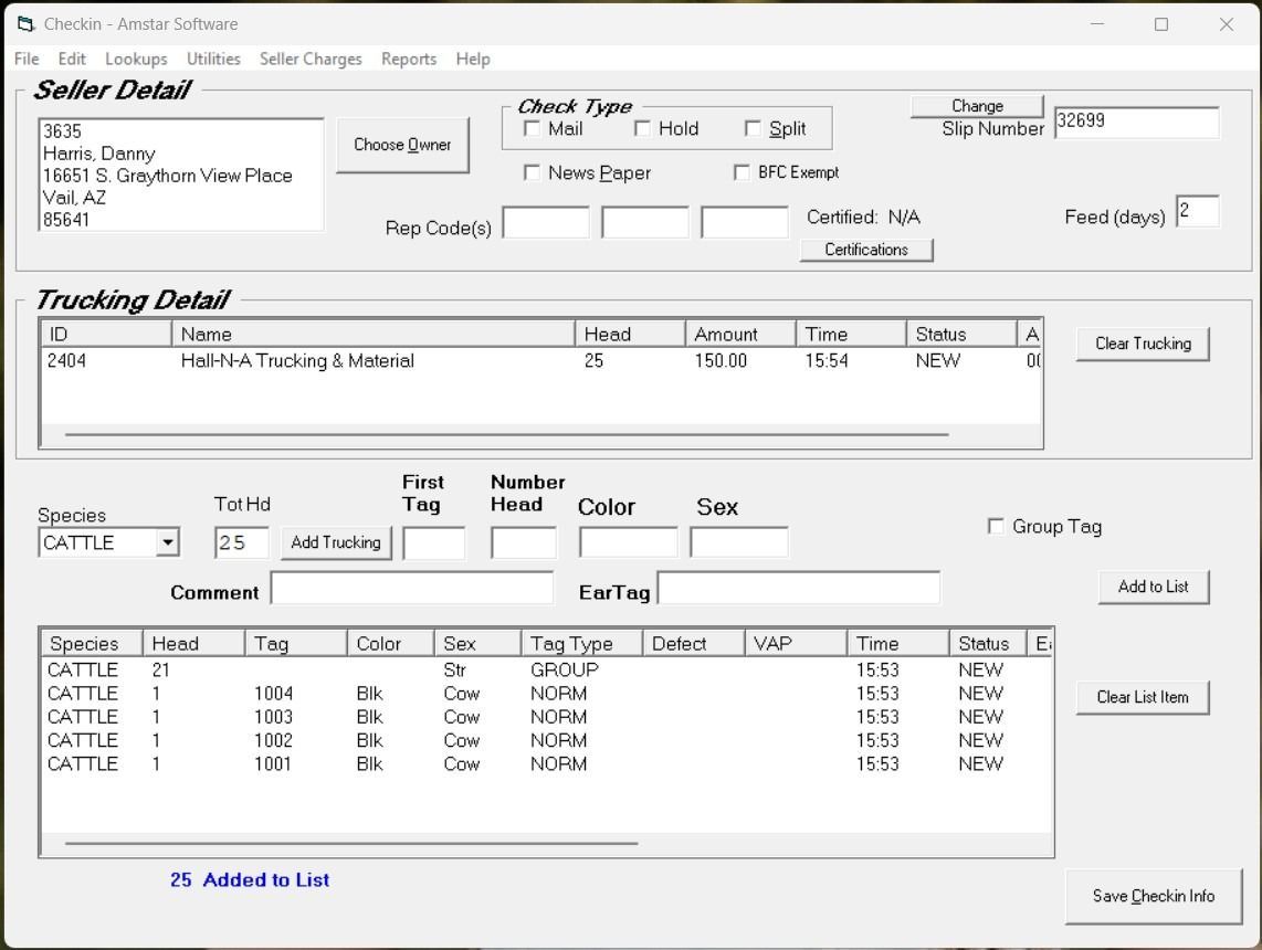 A form for seller details and tracking information, with various input fields and data tables in a gray interface.