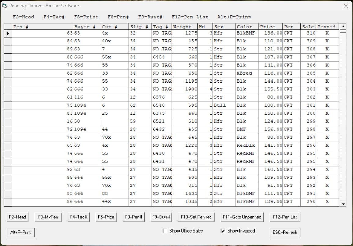 A screenshot of a program displays a table of data with various columns and rows.