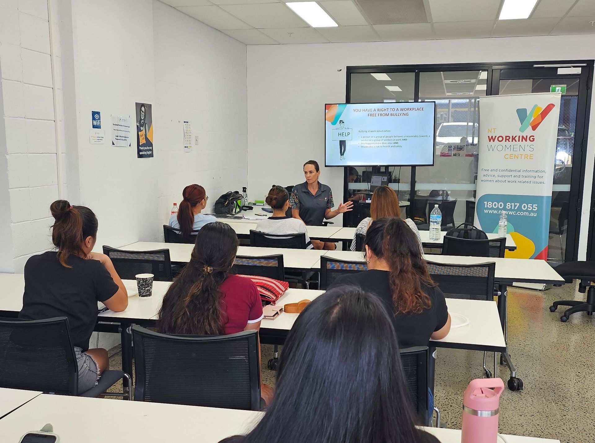 Anne presenting Basic Rights at Work at Latitiude College Darwin