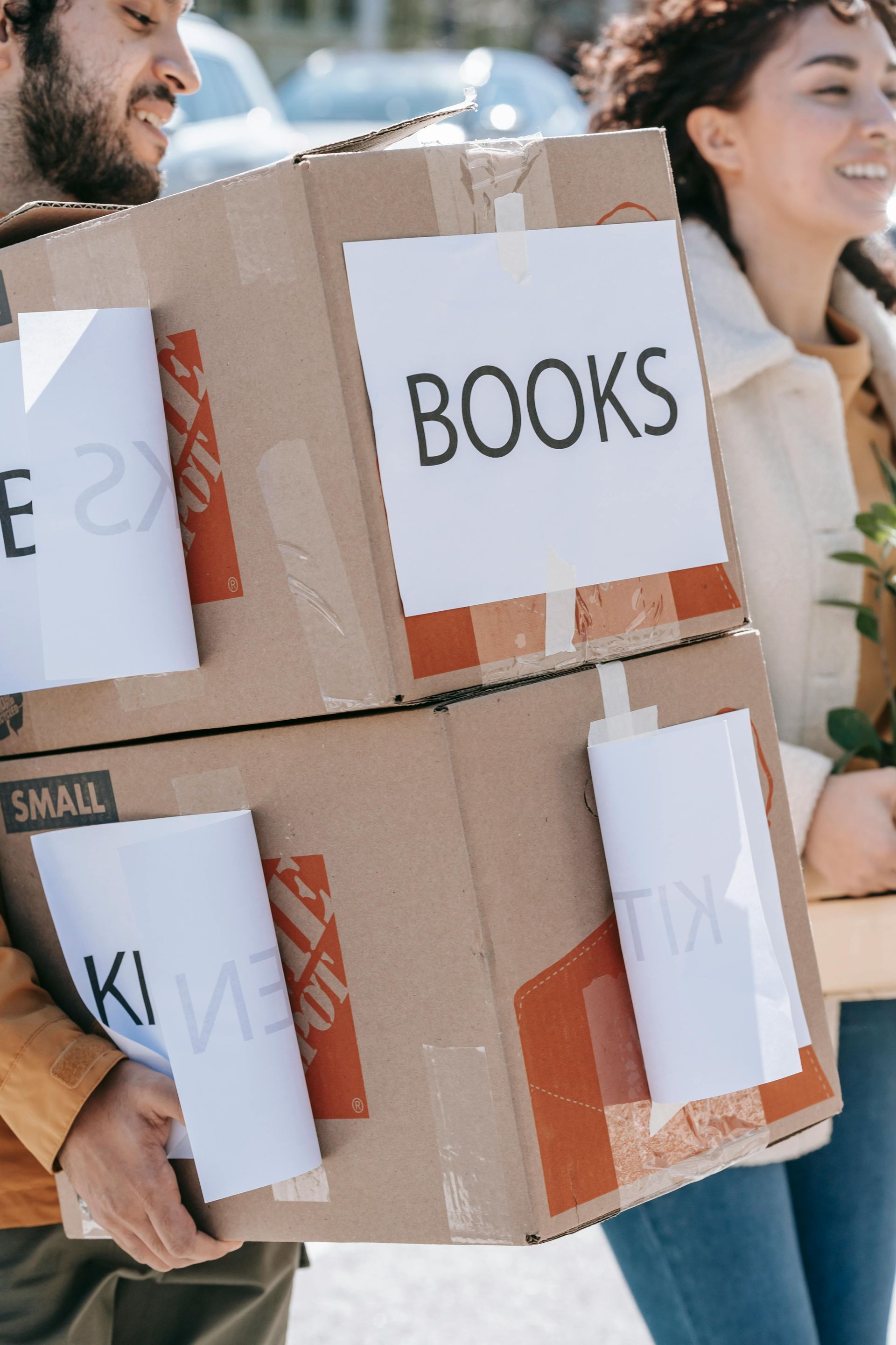 Moving boxes of books